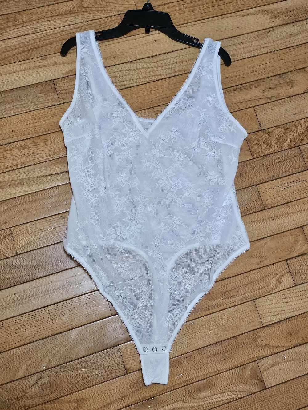 Lace V-Neck Sheer Bodysuit - White